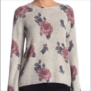 Lucky Brand Rose Floral Print Crewneck Sweater